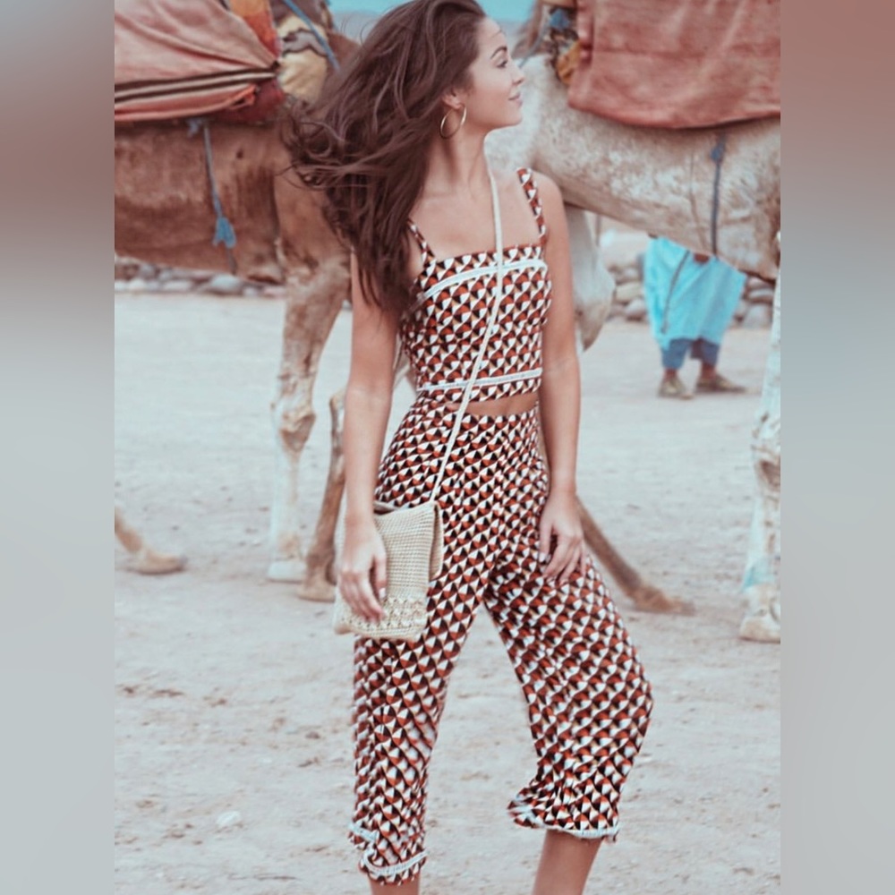 Forever 21+ Geometric Linen Blend Crop Top-size small